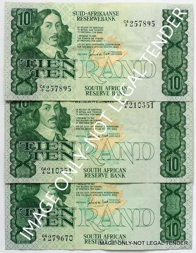 G P C DE KOCK 1981 10 RAND 1ST ISSUE EF 3 NOTES **BID PER NOTE**