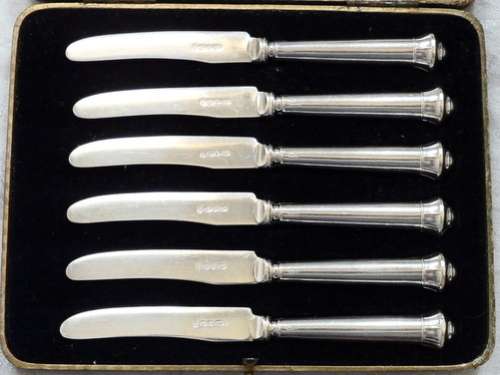 SHEFFIELD 1933 STERLING SILVER BUTTER KNIVES SET 6 BOXED