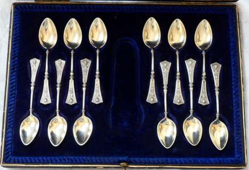 GERMAN SILVER 800 SET 12 DEMITASSE COFFEE SPOONS **ANGELS**