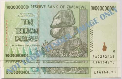 ZIMBABWE 10 TRILLION BANKNOTE UNC (3 NOTES ) **BID PER NOTE**