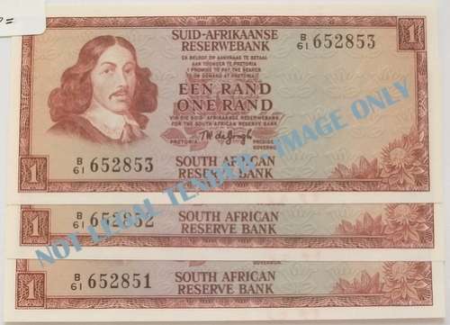 T W DE JONGH 1973 2ND ISSUE UNC RAND (3 NOTES SEQUENCE)
