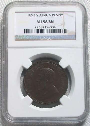 1892 ZAR PENNY NGC AU58