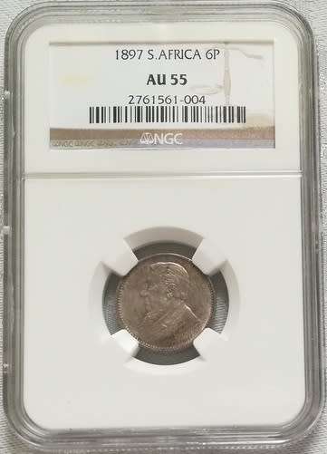 ZAR 1897 6 PENCE NGC AU55