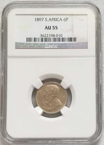 ZAR 1897 6 PENCE NGC AU55