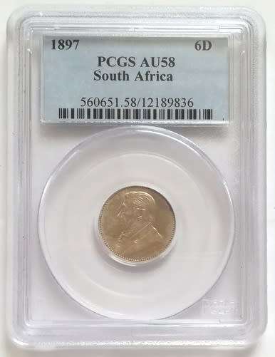ZAR 1897 6 PENCE PCGS AU58