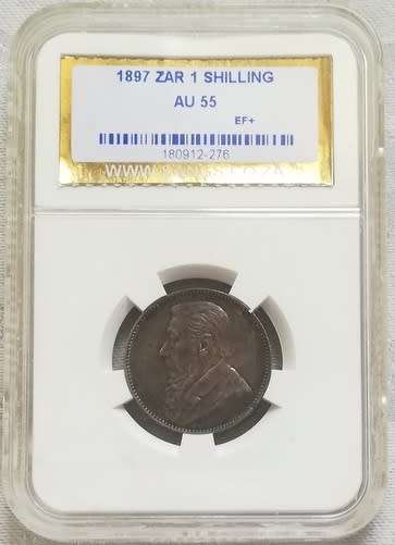 ZAR 1897 SHILLING SANGS AU55 EF+