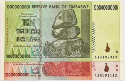 ZIMBABWE 10 + 20 TRILLION NOTE UNC AA PREFIX (2 NOTES)