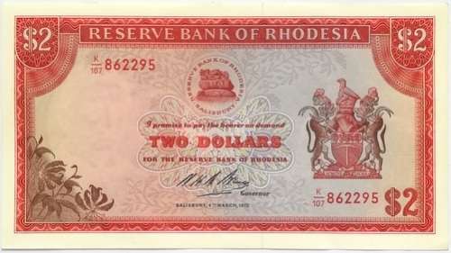 RHODESIA 1979 2 DOLLARS NOTE EF RHODES WATERMARK