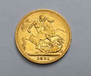 GREAT BRITAIN 1891 GOLD SOVEREIGN