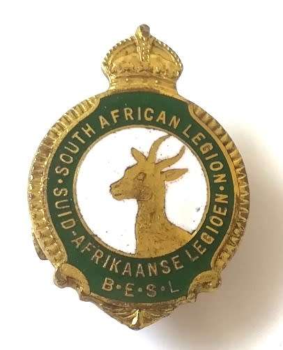 SOUTH AFRICAN LEGION OF MILITARY VETERANS BUTTON HOLE BADGE