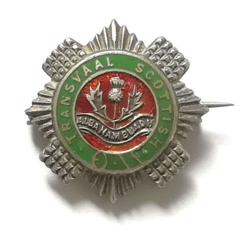 **RARE**  STERLING SILVER AND ENAMEL TRANSVAAL SCOTTISH VOLUNTEERS SWEETHEART BROOCH 20 X 22 MM