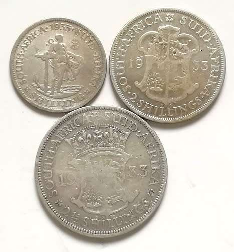 UNION 1933 1 + 2 + 2 1/2  SHILLING (3 COINS)