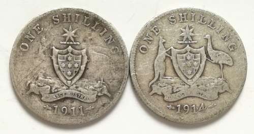 AUSTRALIA 1911 + 1914 **SILVER** (2 COINS)