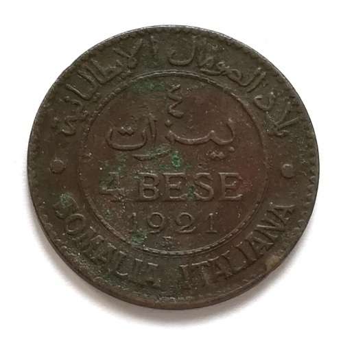 **RARE** SOMALIA ITALY 1921 4 BESE COIN "VITTORIO EMANUELE 11"