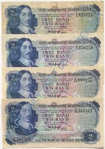 TW DE JONGH 1974 2 RAND 2ND ISSUE 4 NOTES **BID PER NOTE**