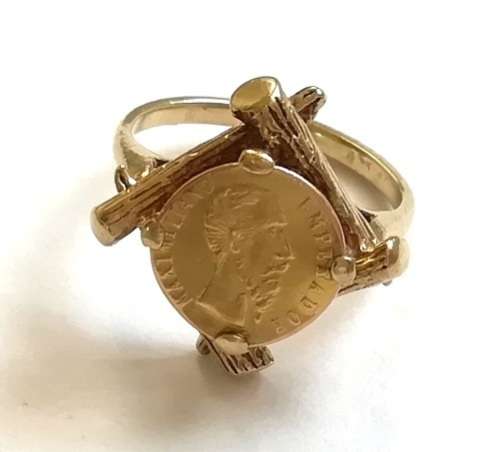 MEXICO 1865 GOLD PESO RING (COIN 0.5 G + RING 2.8 9CT) SIZE G