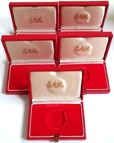 KRUGER RAND `1/2 OZ EMPTY S.A.M. RED BOX X5 BID PER BOX