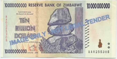 ZIMBABWE 2008 10 BILLION DOLLARS NOTE AA