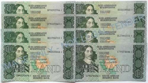 G P C DE KOCK 10 RAND 3RD ISSUE (8 NOTES)** BID PER NOTE**
