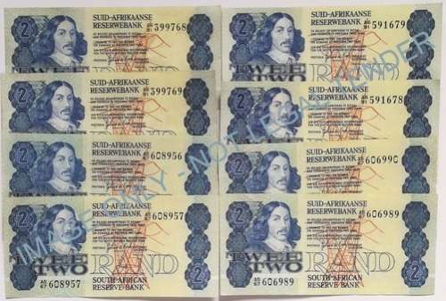 G P C DE KOCK 2 RAND 2ND ISSUE (8 NOTES) PIN HOLES **BID PER NOTE**