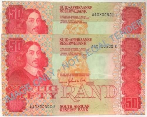 GERHARD DE KOCK 50 RAND EF+ (2 NOTES SEQUENCE)