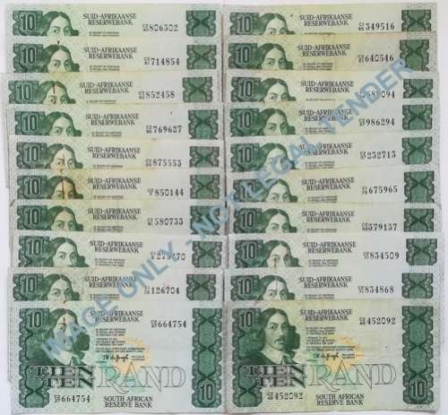 T W DE JONGH 10 RAND 1978 4TH ISSUE **FILLER** 20 NOTES **BID PER NOTE**