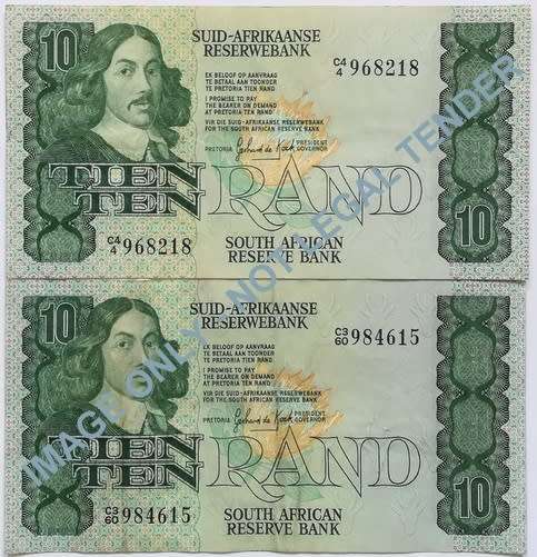 G P C DE KOCK 10 RAND 1981 1ST ISSUE 2 NOTES **BID PER NOTE**