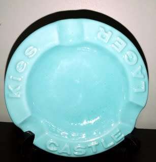 LUCIA WARE TURQUOISE ADVERTISING ASHTRAY KIES CASTLE LAGER 125 MM