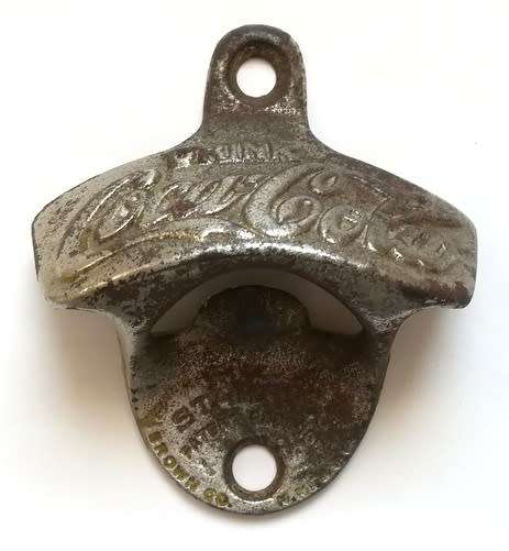 DRINK COCA COLA STARR X WALL MOUNT BOTTLE OPENER BROWN CO. PAT 2338006 84 X 74MM