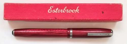 VINTAGE ESTERBROOK DEEP RED MARBLE LOOK FOUNTAIN PEN 1551 USA