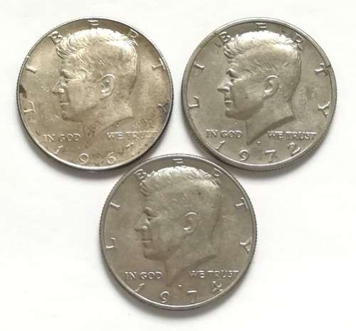 UNITED STATES KENNEDY HALF DOLLAR 1967 + 1972d + 1974D (3 COINS)