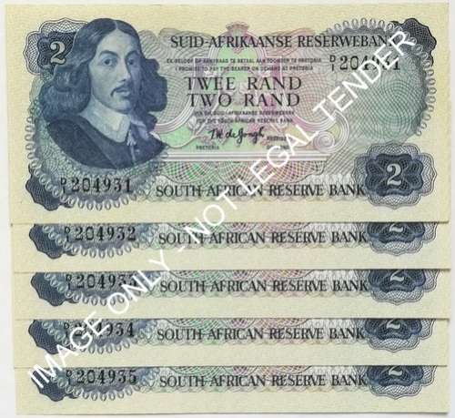 T W DE JONGH 2 RAND 2ND ISSUE 5 NOTES SEQUENCE **BID PER NOTE** EF