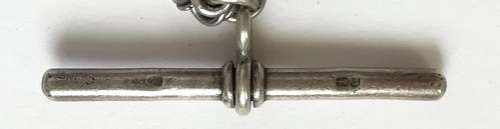 STERLING SILVER FOB CHAIN WITH 1887 SHILLING **CHAIN 420MM** **WEIGHT 32 GRAMS**