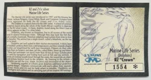 2001 2 RAND 1 OUNCE **SILVER** PROOF COIN "DOLPHINS"