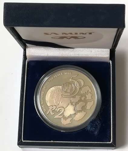 1995 2 RAND 1 OUNCE **SILVER** PROOF COIN "UNITED NATIONS"