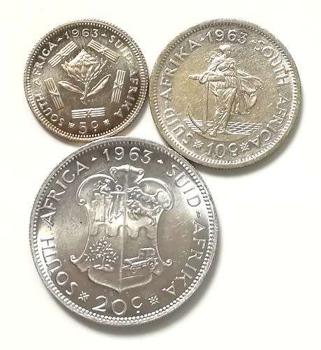 REPUBLIC 1963  5 + 10 + 20 CENTS (3 COINS)