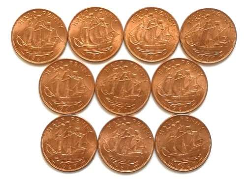 GREAT BRITAIN 1967 HALF PENNY **EXCELLENT** (10 COINS)