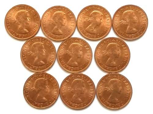 GREAT BRITAIN 1967 HALF PENNY **EXCELLENT** (10 COINS)