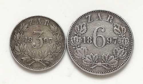 ZAR 1897 3 + 6 PENCE (2 COINS)