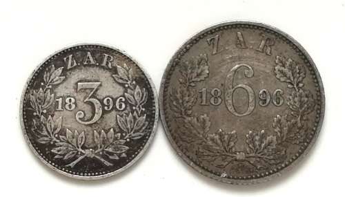 ZAR 1896 3 + 6 PENCE (2 COINS)