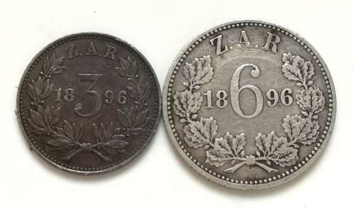ZAR 1896 3 + 6 PENCE (2 COINS)