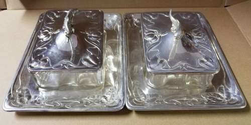 PAIR W M F ART NOUVEAU SARDINE SERVERS/DISHES - ORIGINAL GLASS **EXCELLENT** 220MM