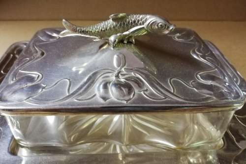 PAIR W M F ART NOUVEAU SARDINE SERVERS/DISHES - ORIGINAL GLASS **EXCELLENT** 220MM