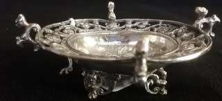 STERLING SILVER SWEET/PIN DISH WITH ORNATE PATTERN 100X75X30MM