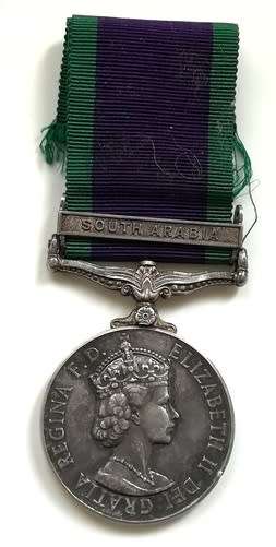 FULL SIZE GSM SILVER 1962 SOUTH ARABIA MEDAL 23893741 CPL T SALLANTYNE