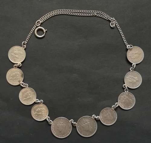 SOUTHERN RHODESIA MIX LOT 1947-1952 3+6 PENCE NECKLACE 440MM