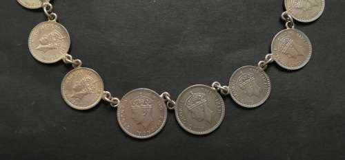 SOUTHERN RHODESIA MIX LOT 1947-1952 3+6 PENCE NECKLACE 440MM