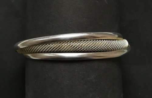 TIFFANY + CO STERLING SILVER .925 OPEN BANGLE WITH MESH INSET WILL FIT 22CM WRIST **EXCELLENT**
