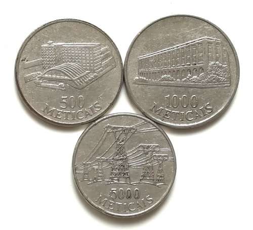 MOZAMBIQUE 1994 500 + 1000 + 1998 5000 METICALS (3 COINS)