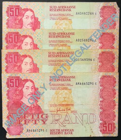 G P C DE KOCK 50 RAND (4 NOTES) **FILLER**  **BID PER NOTE**